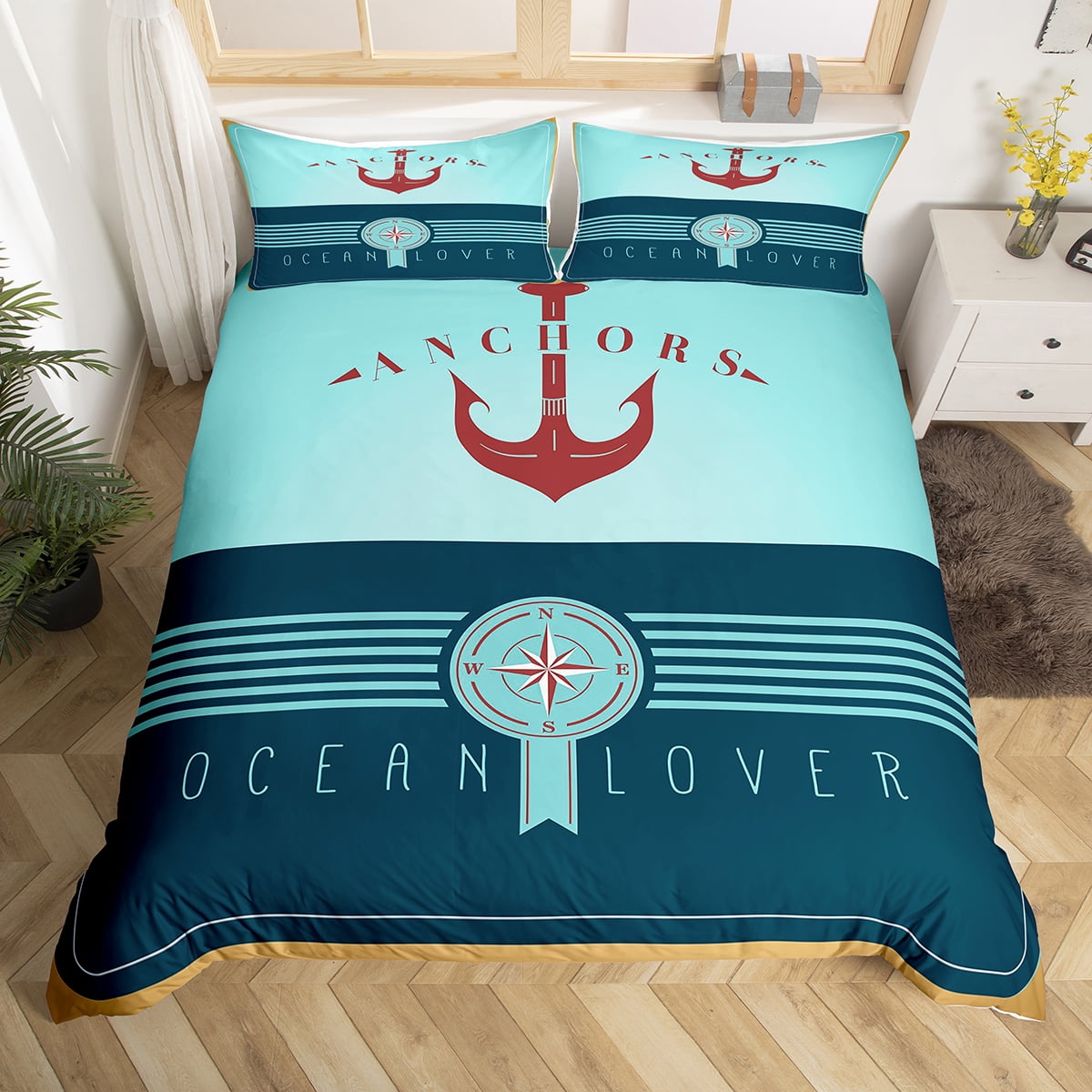 Ship Anchor Bedding Set Nautical Comforter Cover for Men Teens,Wheel ...