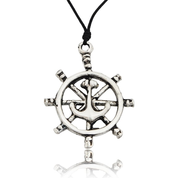 Ship Anchor Boat Wheel Pewter Silver Charm Necklace Pendant Jewelry With Cotton Cord