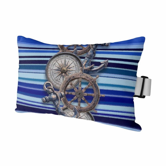 Ship Anchor Compass Rudder Outdoor Pillow for Chaise Lounge Chair,Blue Stripes Waterproof Headrest Lumbar Pillows with Insert&Elastic Strap for Patio Pool Garden Chairs Decor,1 Pack