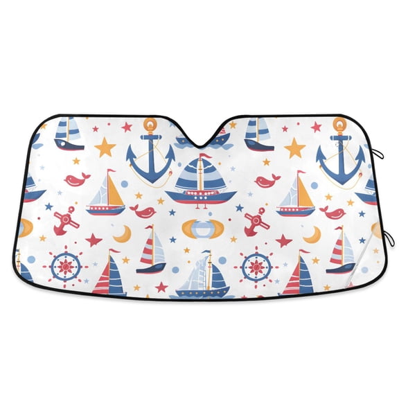 Ship Anchor Wheel Car Windshield Sun Shade Foldable Car Front Window Visor Heat and UV Protection 53x23.5