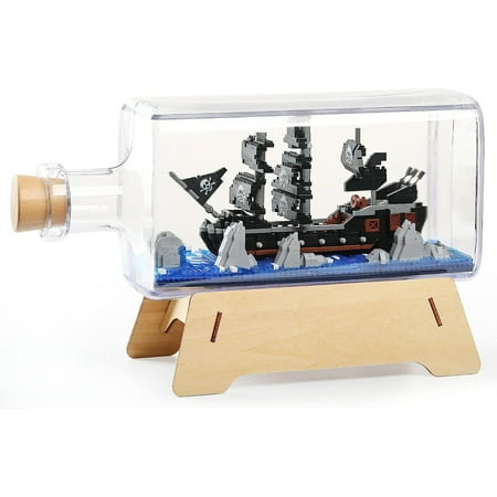 Ship in a Bottle Micro Building Blocks Set, Caribbean Black Pirate Mini Bricks Boat Model Pirate Battleship Toy Kit for Adults Kids Teens(Not Compatible with LEGO-1226PCS