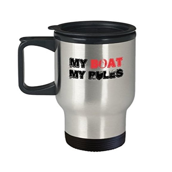 Ship Coffee Cup - My Rules - Boat Captain Gifts - 14 oz Stainless Steel Travel Mug