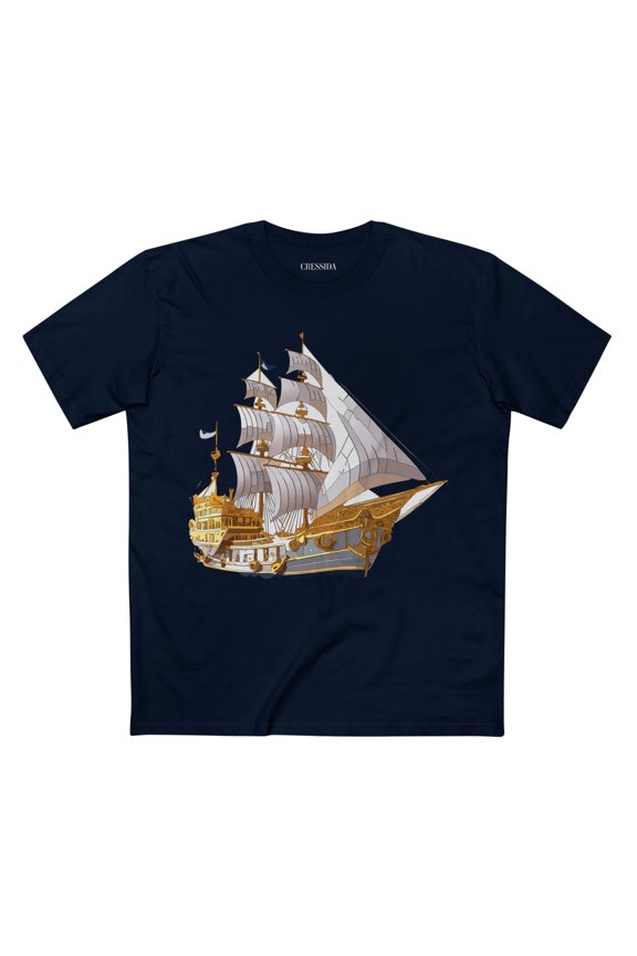 Ship Graphic Unisex 100 Cotton T-Shirt with Gold Frigate Art Design 10