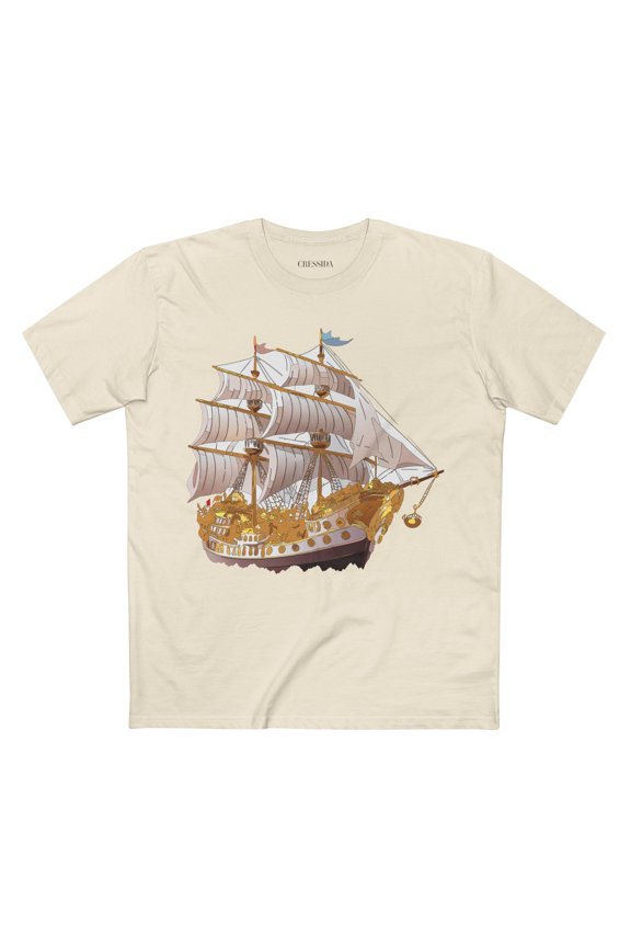 Ship Graphic Unisex 100 Cotton T-Shirt with Gold Frigate Art Design 11