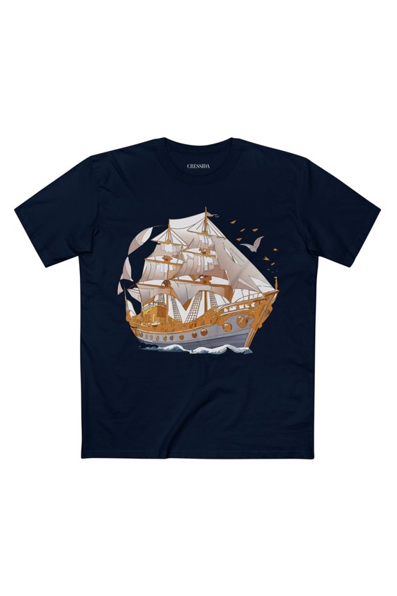 Ship Graphic Unisex 100 Cotton T-Shirt with Gold Frigate Art Design 1