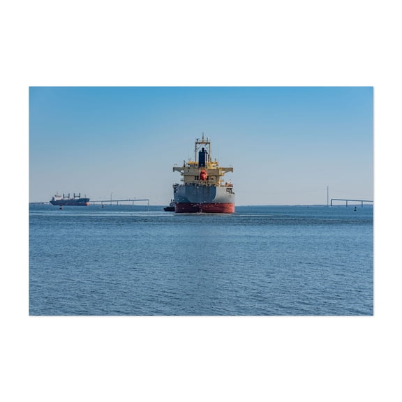 Ship Heading Out to Sea from the Port of Baltimore MD - Baltimore Maryland Photography Maritime Boat Nautical Harbor Seascape Port Bridge Unframed Wall Art Print 4 x 6 inches
