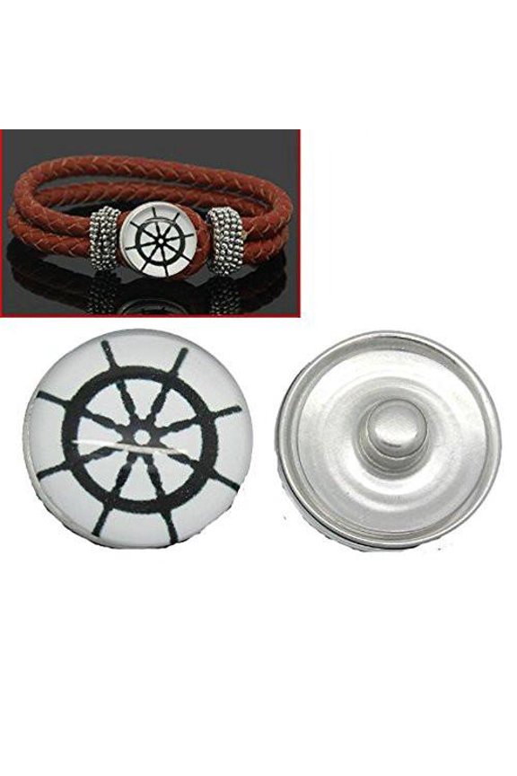 Ship Helm Design Glass Chunk Charm Button Fits Chunk Bracelet