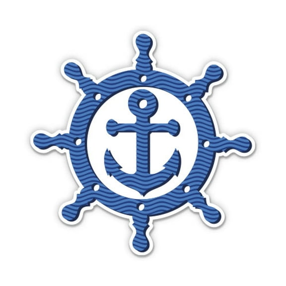 Ship Helm With Anchor Nautical - 5" Vinyl Sticker - For Car Laptop I-Pad - Waterproof Decal