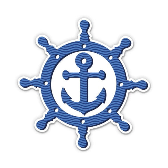 Ship Helm With Anchor Nautical - 8" Vinyl Sticker - For Car Laptop I-Pad - Waterproof Decal