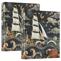 Ship Lighthouse Whale Hardcover 3 Ring Binder 1.5” Round Rings Letter Size Paper Pockets for School Office Supplies