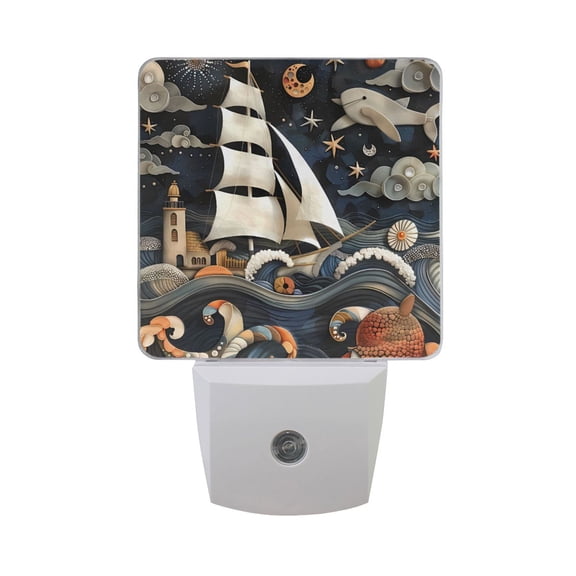 Ship Lighthouse Whale Night Light 2 Pack LED Nightlight Plug into Wall Dusk to Dawn Sensor Soft White
