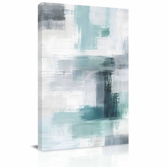 Ship Next Day Oil Painting Print on Canvas Wall Art with Solid Wood Frame Abstract Art Ready to Hang Rustic Paint Splatter Artistic Mint Texturing 16x20 Inches Decor Artwork for Home, Office