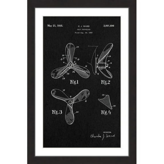 "Ship Propeller 1933 Black Paper" Framed Painting Art Print, 16" x 1.5"