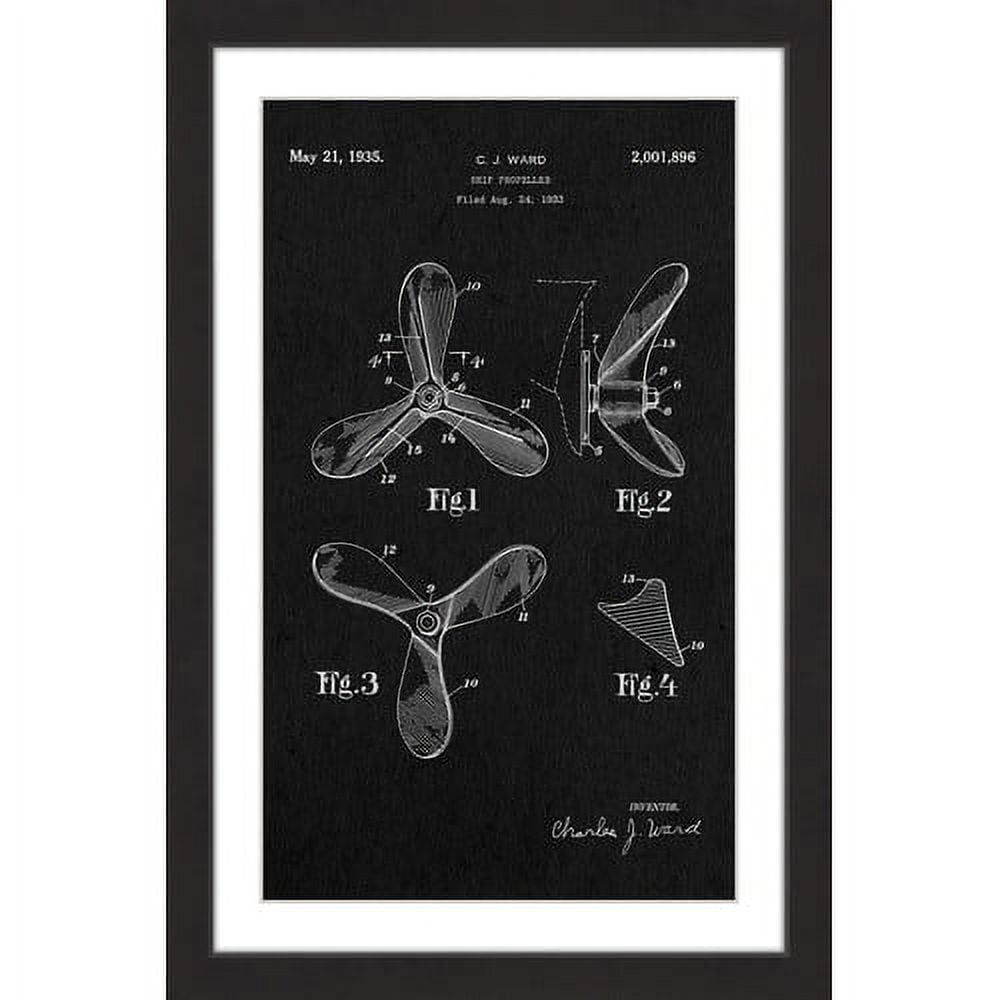 "Ship Propeller 1933 Black Paper" Framed Painting Art Print, 20" x 1.5"