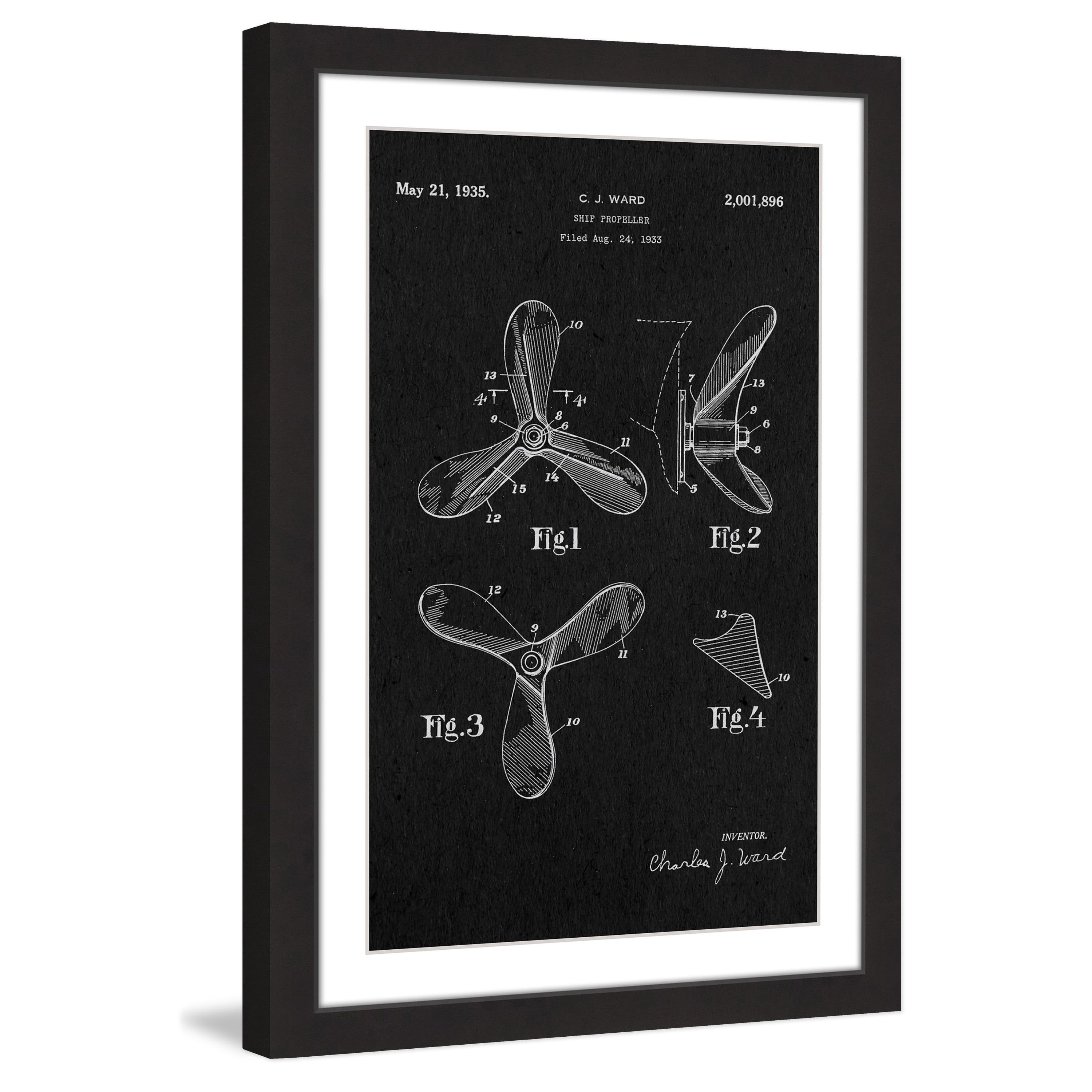 "Ship Propeller 1933 Black Paper" Framed Painting Print