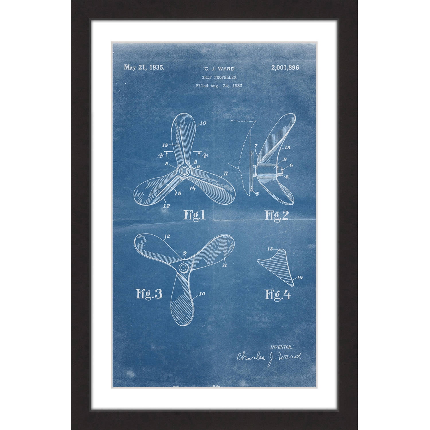 "Ship Propeller 1933 Blueprint" Framed Painting Print