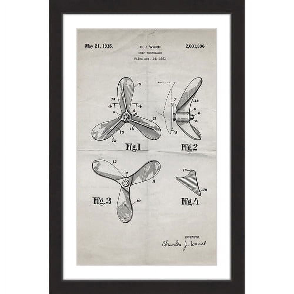 "Ship Propeller 1933 Old Paper" Framed Painting Art Print, 24" x 1.5"