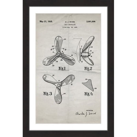 "Ship Propeller 1933 Old Paper" Framed Painting Art Print, 24" x 1.5"