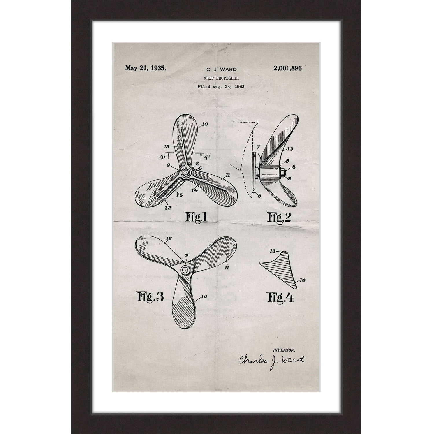 "Ship Propeller 1933 Old Paper" Framed Painting Print
