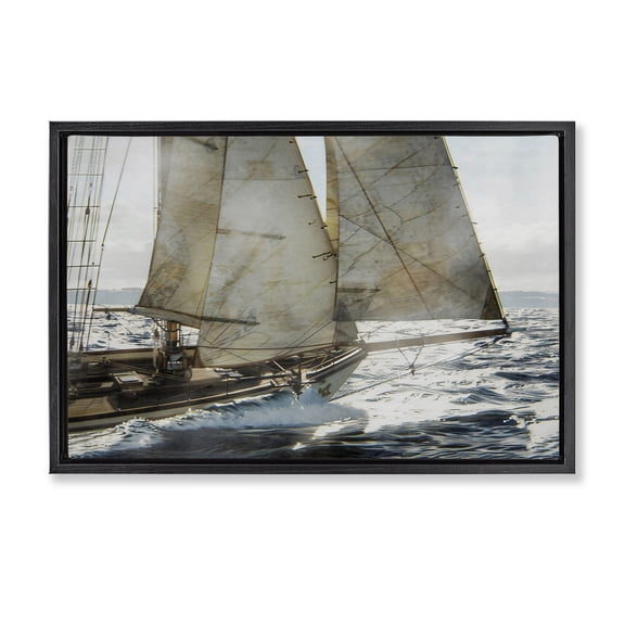 Stupell Industries Ship Sails In Motion Black Framed Floater Canvas Wall Art, design by LSR Design Studio, 17 x 25