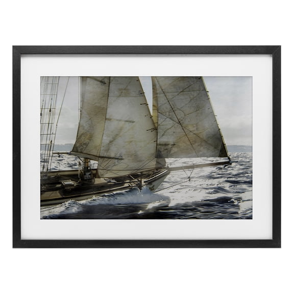 Stupell Industries Ship Sails In Motion Black Framed Print Under Glass, design by LSR Design Studio, 14 x 20