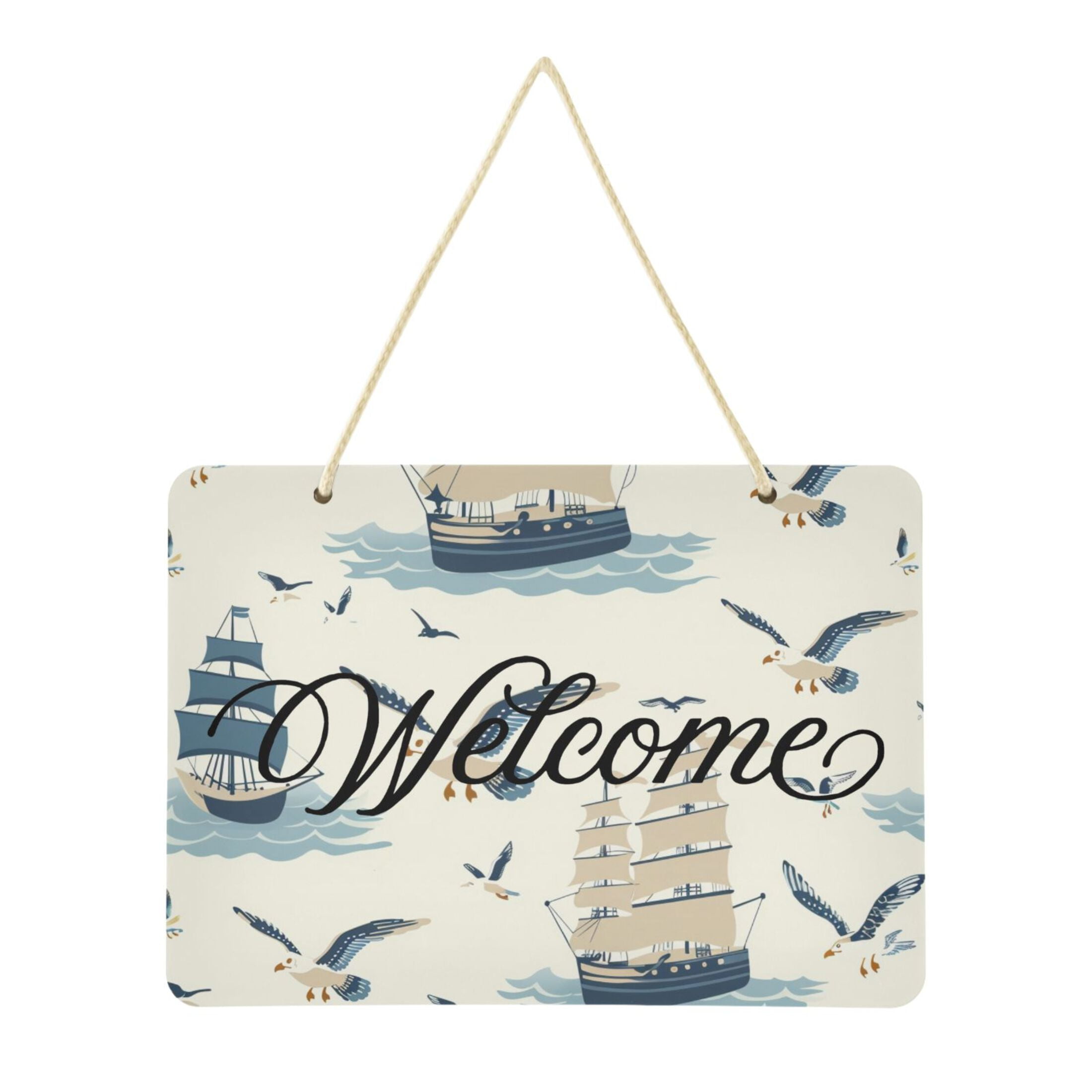 Ship Seagull Turtle Welcome Sign Front Door PVC 14x10 inch Hanger Hello ...