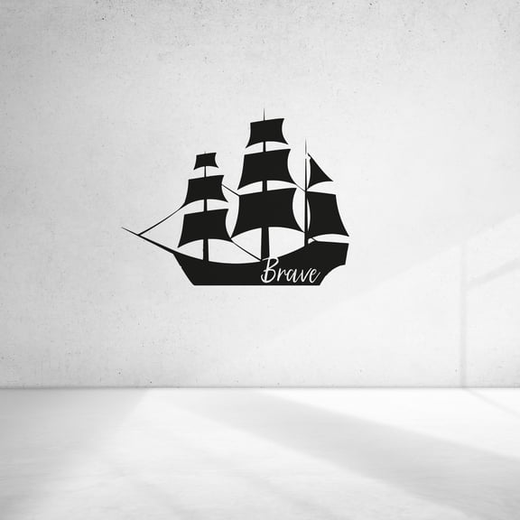 Ship Silhouette Brave Quote Sailing Sailor Sail Boat Ocean Silhouette Vinyl Design Wall Sticker Wall Art Wall Decal Boy Girl Kid Room Bedroom Sailor Home Decor Stickers Decoration Size (8x10 inch)