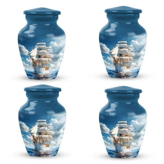 Ship Sky Clouds Cremation Urn For Human Ashes - Urns For Woman Human Ashes - Keepsake Urns - Memorial Keepsakes For Ashes - Small Cremation Urns - Urns For Human Ashes (Size - 3Inch, 4Pcs)