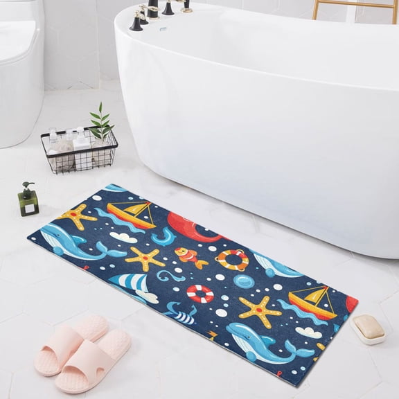Ship Starfish Fish Lifebuoy Bath Mat 39x20 Non-Slip Bathroom Rugs Absorbent Soft Plush Quick Dry for Tub Shower Kitchen Home Decor