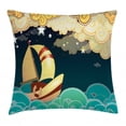 thumbnail image 1 of Ship Throw Pillow Cushion Cover, Kids Fairy Tale Fantasy Illustration Magical Night Time Sailing Ship on Curly Waves, Decorative Square Accent Pillow Case, 18 X 18 Inches, Multicolor, by Ambesonne, 1 of 2
