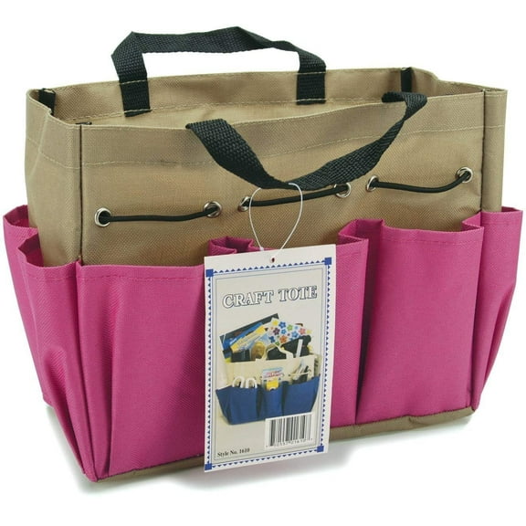 Ship From USA Allary Project Tote 9-1/2 Inch by 8-1/2 Inch by 5 Inch, Pink/Khaki / Features a wide top opening, durable woven nylon fabric, nylon web handles and lots of pockets,Includes 10 pockets