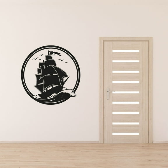 Ship Waves Birds Scene Sailing Sailor Sail Boat Ocean Sea Silhouette Vinyl Design Wall Sticker Wall Art Wall Decal Boy Girl Kid Room Bedroom Sailor Home Decor Stickers Decoration Size (30x40 inch)