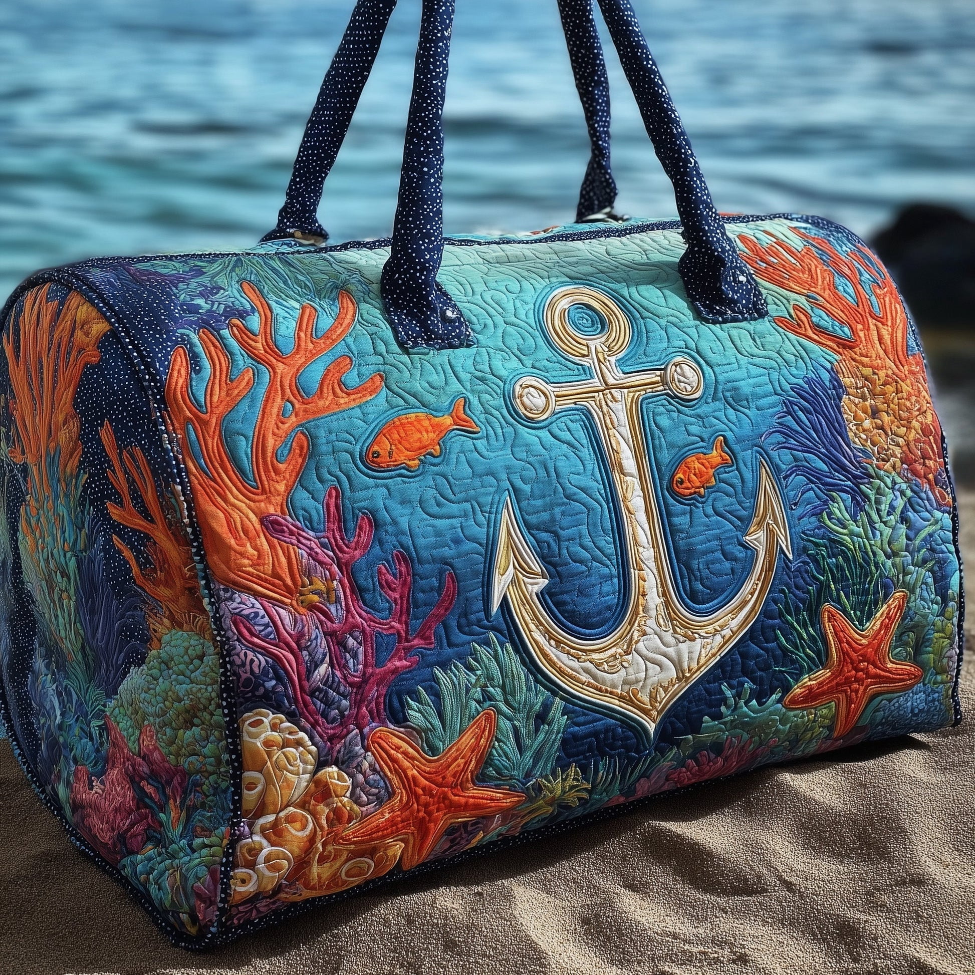 Ship Wheel Anchor Quilted Duffle Bag, Quited Travel Tote Bag, Quited Weekender Travel Bag, Carry On Duffle