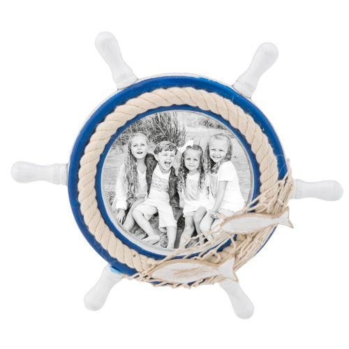 Ship Wheel Photo Frame Nautical Decor Holds 4 1/2" Picture