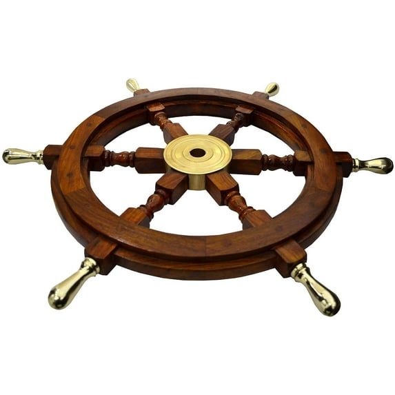 Ship Wheel Ships Steering Wheel Nautical Wheel Wood Wheel Ships Wheel Vintage Nautical Decor Nautical Furniture Nautical Antiques Nautical Art - With Brass Handle (18 Inch)