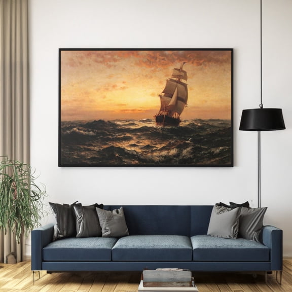 Ship at Sea Sunset Seascape Wall Art Print Reproduction Unframed Paper Print