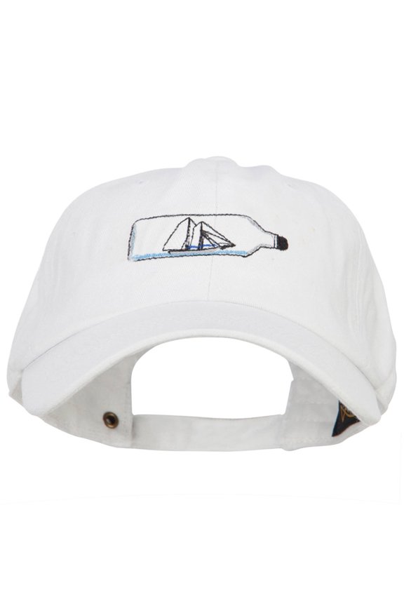 Ship in a Bottle Embroidered Washed Cotton Twill Cap - White OSFM