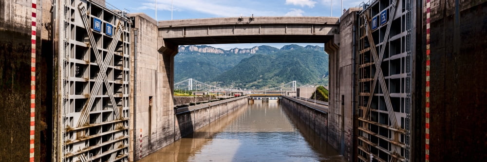 Ship locks on Three Gorges Dam Yangtze River Sandouping Hubei Province China Canvas Art - Panoramic Images (6 x 18)