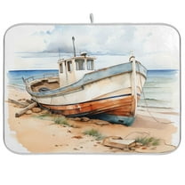 Ship on Beach Dish Drying Mat Microfiber Kitchen Pad Large Counter Absorbent Dish Mats Drainer Rack 16"x18"