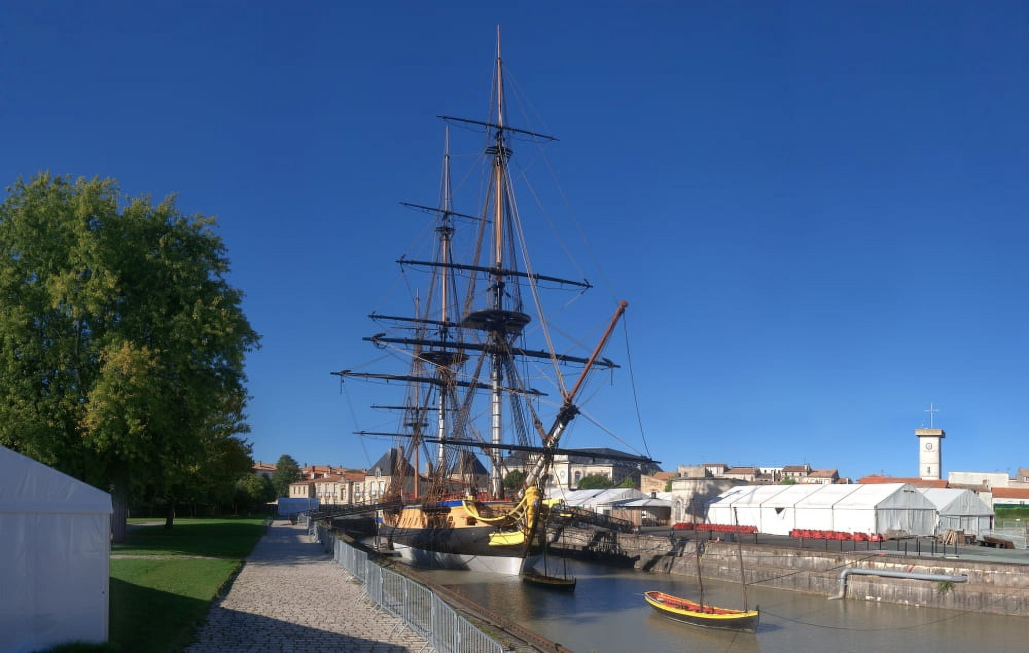 Ship replica of the Count de La Fayette at the site of the Hermione Rochefort Charente-Maritime Poitou-Charentes France Canvas Art - Panoramic Images (24 x 16)