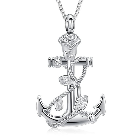 Ship's Anchor Urn Necklace for Ashes Roseflower Cremation Jewelry Stainless Steel Memorial Human Ashes Keepsake Pendant for Women Men