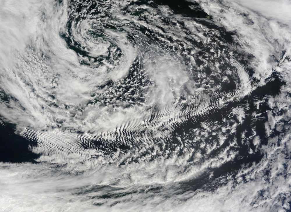 Ship-wave-shaped wave clouds induced by Aleutian Islands Canvas Art - Stocktrek Images (33 x 24)
