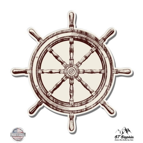 Ship wheel - 3" Vinyl Sticker - For Car Laptop I-Pad Phone Helmet Hard Hat - Waterproof Decal