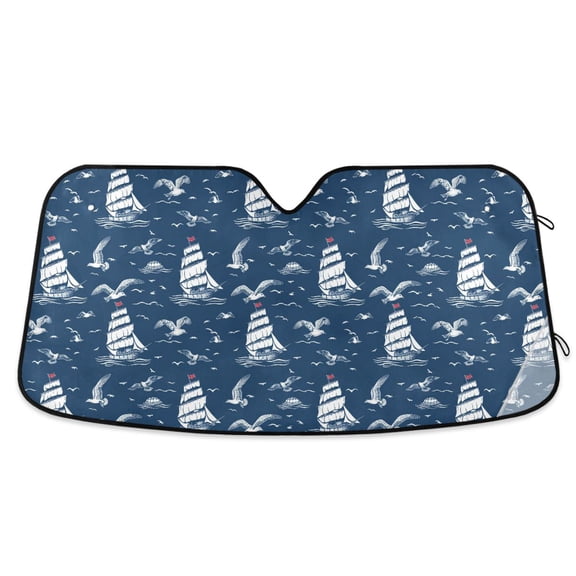 Ship with Seagull Car Windshield Sun Shade Foldable Car Front Window Visor Heat and UV Protection 53x23.5