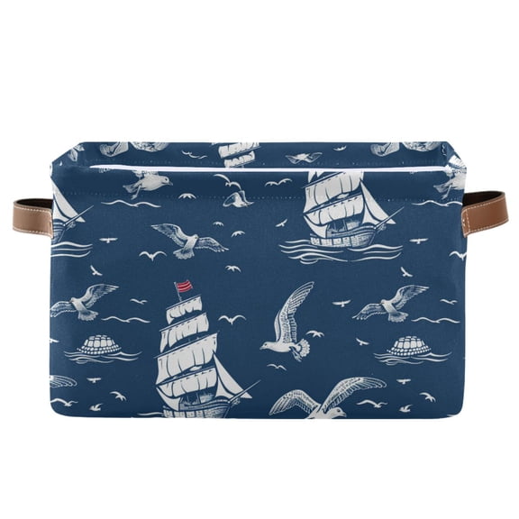 Ship with Seagull Storage Bins with Handle Fabric Organizer Basket Foldable Box 1 Pack 14.2x10.2x8.3