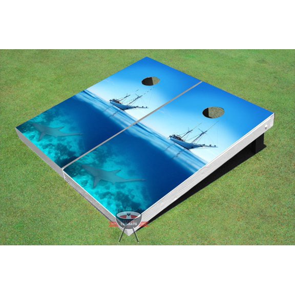 Ship with Shark #3 Theme Cornhole Boards