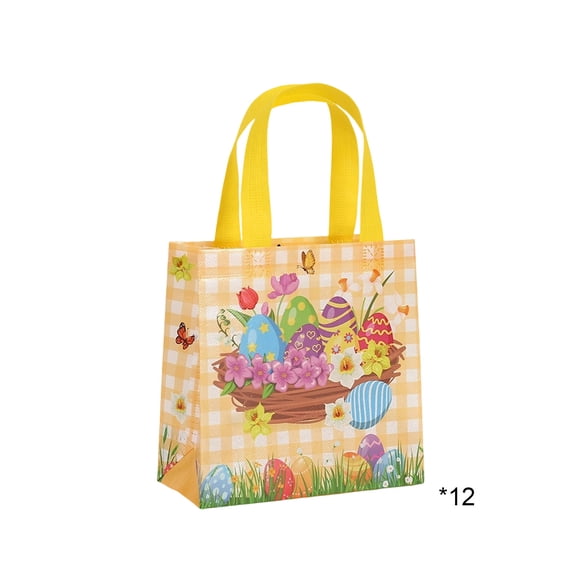 Shipiny 12 Pieces Easter Gift Bags with Bunny & Egg Patterns, Holiday Decorative Wrapping Bags with 5 Styles, Perfect for Easter Gifts and Party Favors, C
