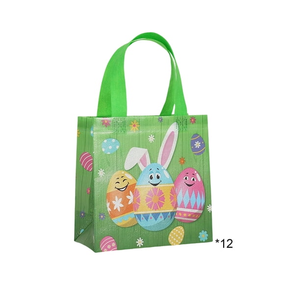 Shipiny 12 Pieces Easter Gift Bags with Bunny & Egg Patterns, Holiday Decorative Wrapping Bags with 5 Styles, Perfect for Easter Gifts and Party Favors, E