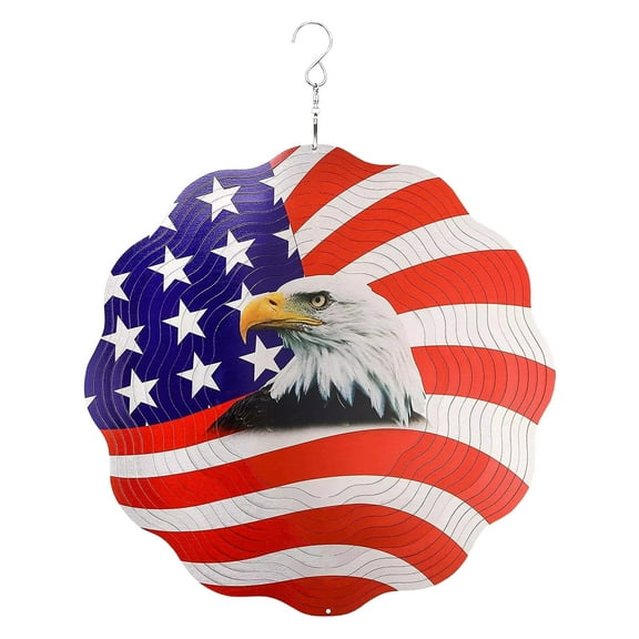 Shipiny 14 Inches Stainless Steel Wind Spinner, American Flag Metal Art Decor, Hanging Ornament for Indoor Outdoor Yard Garden Crafts Decoration, Colour