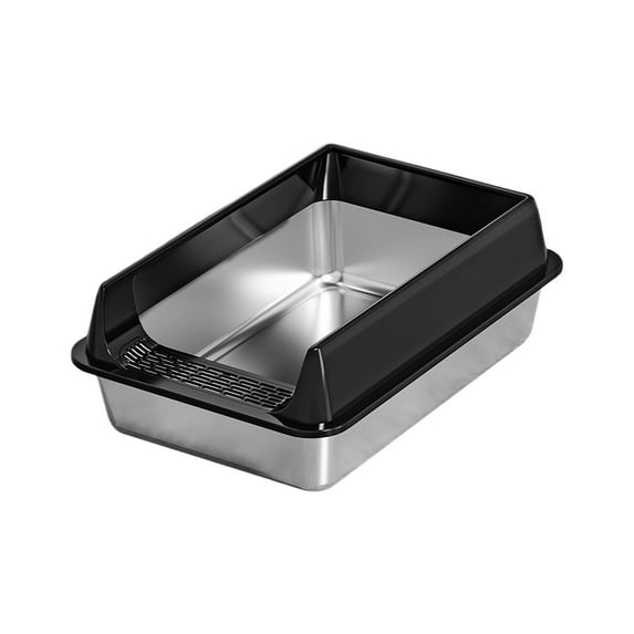 Shipiny 15.75x11.81x5.91in Stainless Steel High Sided Metal Litter Box for Small Cats, Non-Stick, Odor Proof, Splash Proof and Easy to Clean Pet Toilet for Indoor Use, Black